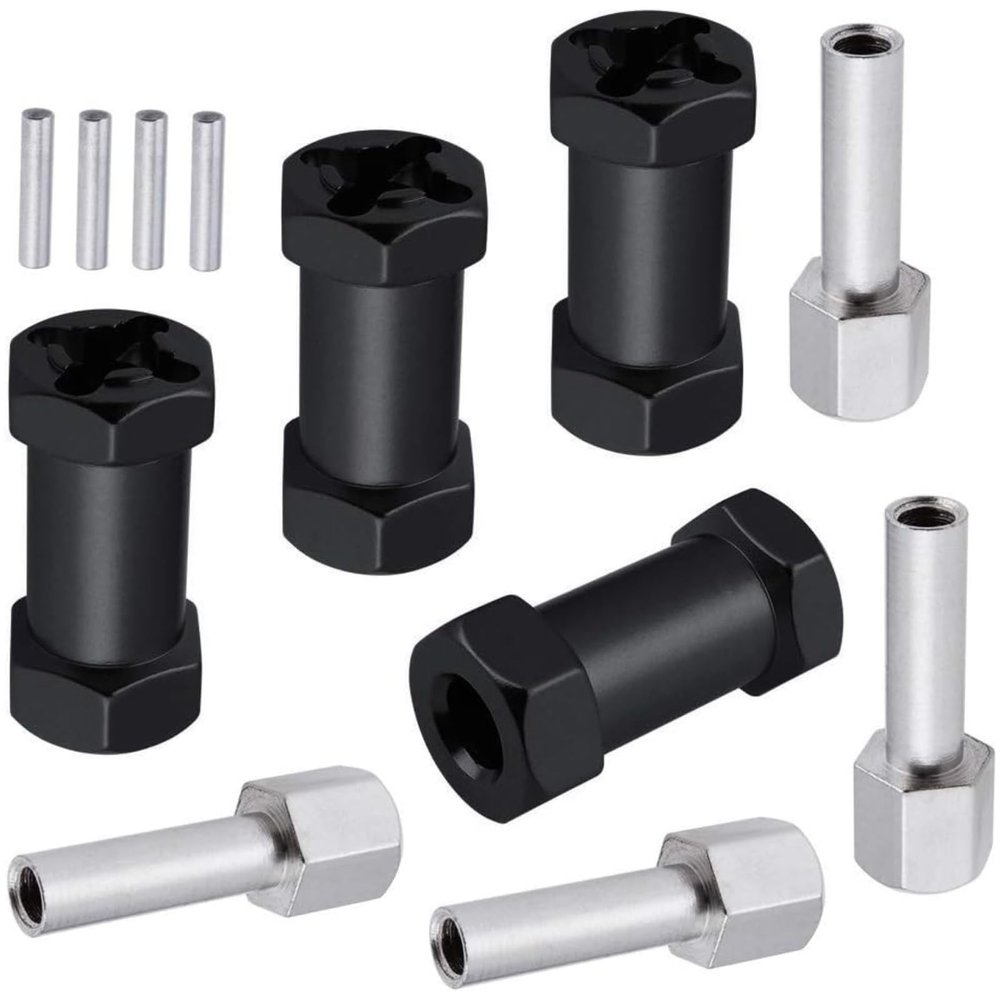 4-Pack HobbyPark RC Wheel Spacers 12mm Hex Drive Hubs Combiner Coupler Aluminum 25mm Offset Extension for 1/10 RC Crawler Car Parts (Black)