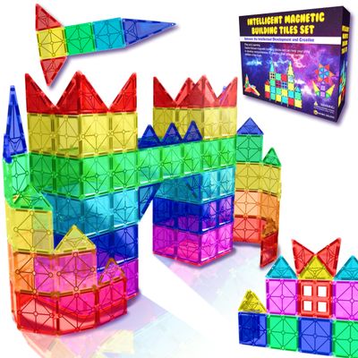 Desire Deluxe Magnetic Tiles Building Blocks Construction Toys for Boys & Girls 47pc STEM Learning Educational, Kids Age 3 4 5 6 7 8 Year Old Gift
