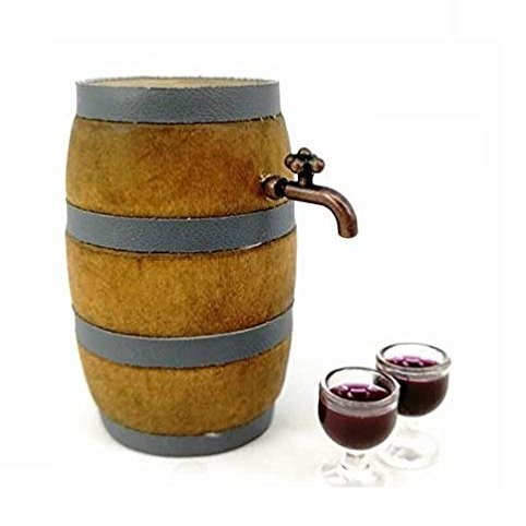 EatingBiting 1:12 Doll Mini House Christmas House Miniature Furniture Beer Barrel Cask Beer Keg Beer Mug 3Pcs Set (1 Beer Barrel & 2 Cup) Photography Props House Ornaments