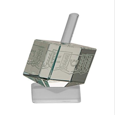 Crystal Pale Green Dreidel - Collectible - Etched Hebrew Letters-by Copa Judqaica