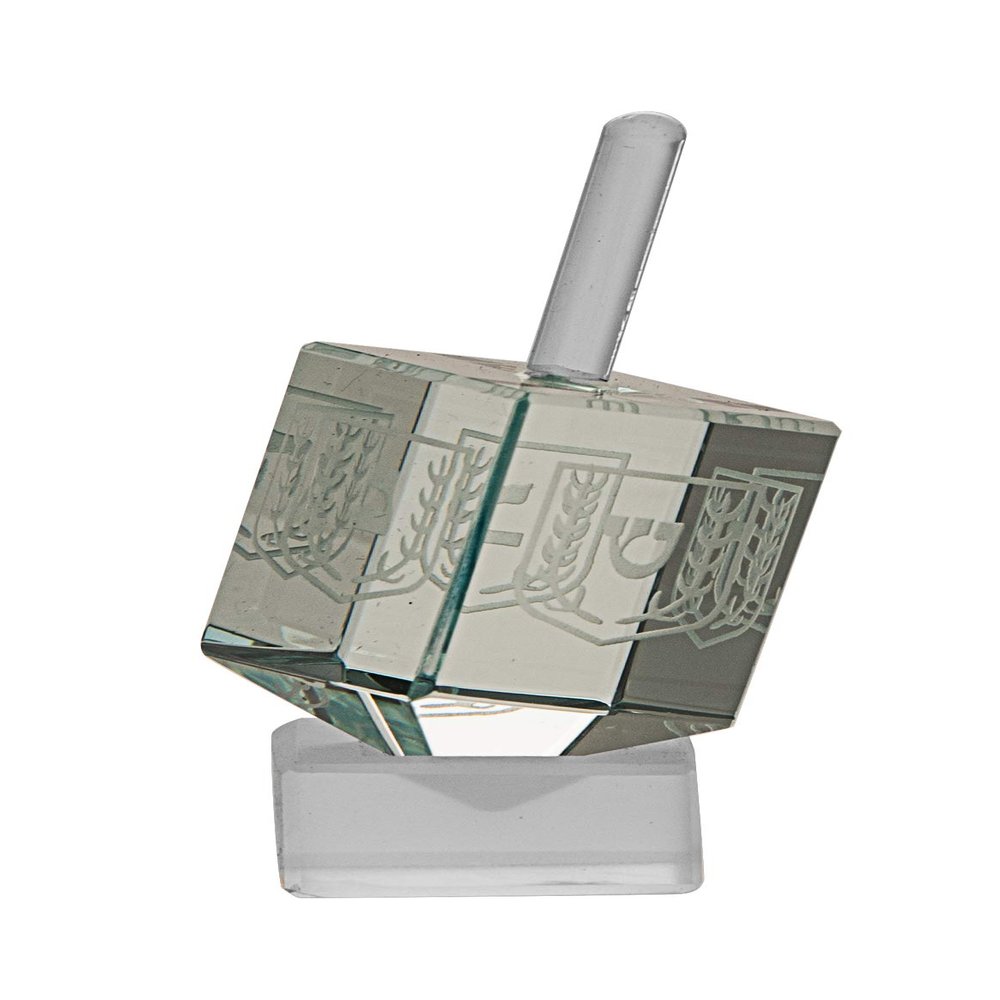 Crystal Pale Green Dreidel - Collectible - Etched Hebrew Letters-by Copa Judqaica