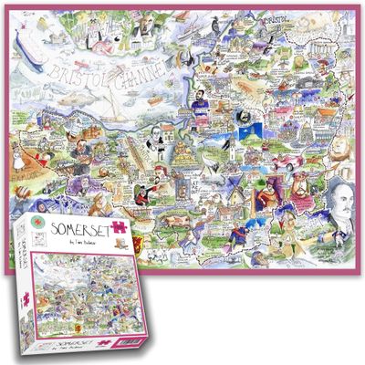 1000 Piece Jigsaw Puzzle - Tim Bulmer's Somerset Map Hilarious and Detailed Map Featuring Somerset Landmarks, Traits, and Quirks