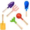 6 PCS 8" Kids Gardening Tools, Metal Beach Sandbox Digging Toys with Sturdy Wooden Handle, Safe Backyard Snow Sensory Playset Including Cylinder, Spoon, Fork, Rake, Flat & Pointed Shovels for Children view 1