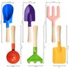 6 PCS 8" Kids Gardening Tools, Metal Beach Sandbox Digging Toys with Sturdy Wooden Handle, Safe Backyard Snow Sensory Playset Including Cylinder, Spoon, Fork, Rake, Flat & Pointed Shovels for Children view 2