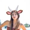 Amosfun Kids Goat Ears Headband with Horns Plush Animal Head Hoop for Halloween Costume Party Cosplay Accessories view 2