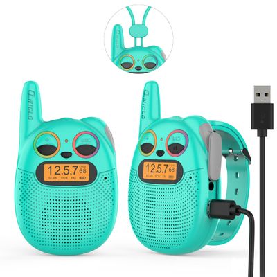 Qniglo Walkie Talkies for Kids Rechargeable, Christmas Birthday Gifts for Boys Age 3-12,Long Range Kids Walkie Talkies with FM Radio for Outdoor Camping Toys for 5 6 7 8 9 10 Year Old Teens Boy 2 Pack