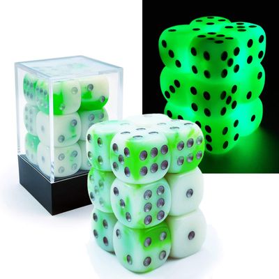 Bescon Two Tone Glowing Dice D6 16mm 12pcs Set Luminous Jade, 16mm Six Sided Die (12) Block of Glowing Dice