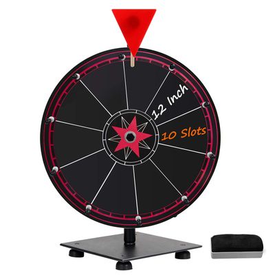 T-SIGN Spinning Wheel for Prizes, 10 Slots Black Prize Wheel with Eraser, 12 Inch Spin Wheel with Stand, Roulette Wheel for Tabletop - Wheel of Fortune Wheel Spinner for Carnival, Game Casino