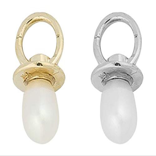 3D Pacifier with Pearl Charm - 10K Yellow Gold or Sterling Silver