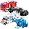 JOYIN 4 Packs Emergency Vehicle Toy Playsets, Friction Powered Vehicles with Light and Sound, Including Fire Truck, Ambulance, Play Police Car and Helicopter, Toddler Kids Boys Gifts view 1