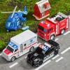 JOYIN 4 Packs Emergency Vehicle Toy Playsets, Friction Powered Vehicles with Light and Sound, Including Fire Truck, Ambulance, Play Police Car and Helicopter, Toddler Kids Boys Gifts view 2