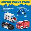 JOYIN 4 Packs Emergency Vehicle Toy Playsets, Friction Powered Vehicles with Light and Sound, Including Fire Truck, Ambulance, Play Police Car and Helicopter, Toddler Kids Boys Gifts view 3