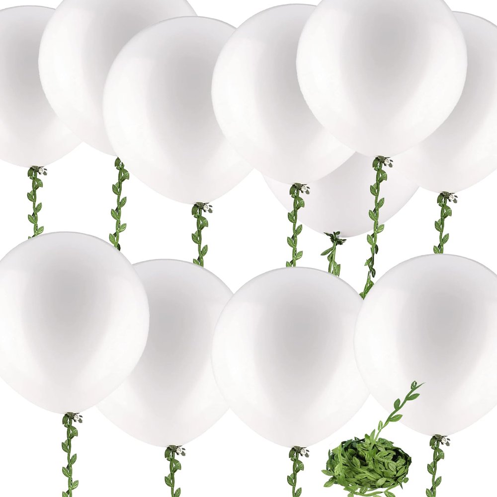 10 Pcs 36 Inch Big White Balloons Jumbo White Balloon Giant Big Extra Large Balloon with Tassels 65 FT Long Artificial Vine for Valentines Day Wedding Anniversary Baby Shower Birthday Party Decoration