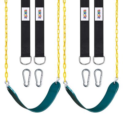 2 Pack Swings Seats Heavy Duty with 66" Chain Plastic Coated, Playground Swing Set Accessories Replacement with Snap Hooks and Hanging Strap