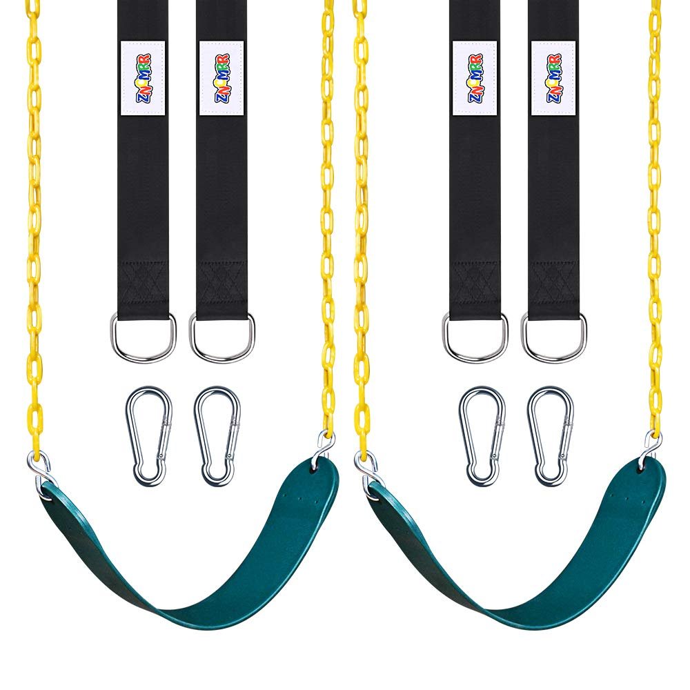 2 Pack Swings Seats Heavy Duty with 66" Chain Plastic Coated, Playground Swing Set Accessories Replacement with Snap Hooks and Hanging Strap