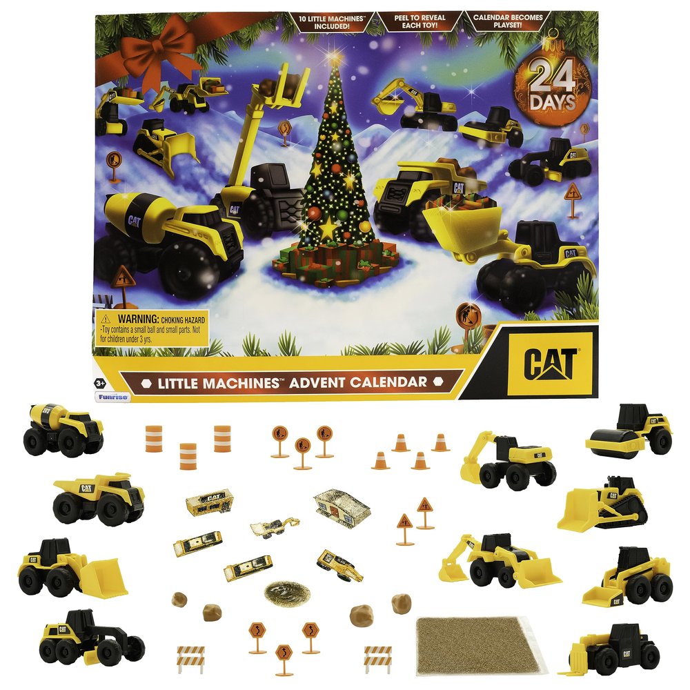 CAT Construction Toys, Little Machines Advent Calendar - Kids Toys for Ages 3 and Up - 24 Piece Set with 10 Little Machines Vehicles & Magic Insta-Dirt!
