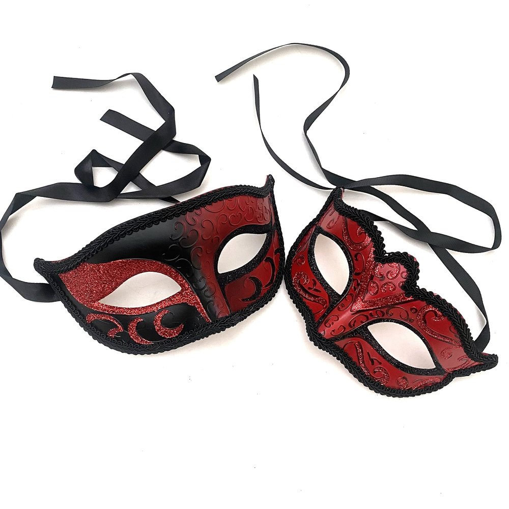 MasqStudio Couples Masquerade Ball Mask Cosplay Mardi Gras Prom Dance Birthday Dad Daughters Party Wear or Cake Topper (Red)