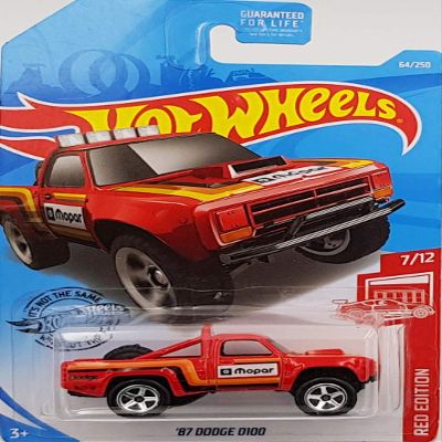 Hot Wheels Red Edition Series 7/12 '87 Dodge D100 64/250, red