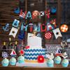 Coolbee 77Pcs Nautical Party Supplies: Nautical Happy Birthday Banner, Bunting, 30pcs Latex Balloons (Red, Blue, White), 24pcs Cupcake Toppers - Pirate Theme for Boys' Birthday Parties view 3