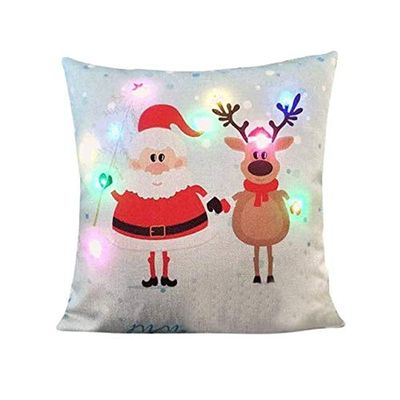 Anixl Merry Christmas LED Light Up Glowing Santa Claus Pillow Case