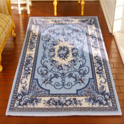 1/12 Scale Beautiful French Aubusson Design Blue White Dollhouse Miniature Rug (5.7 X 7.8)