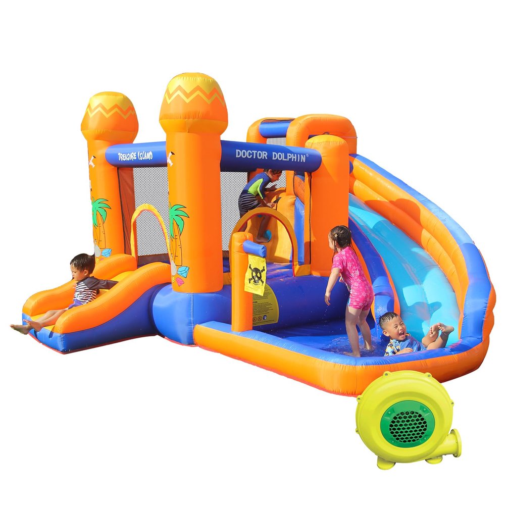 Doctor Dolphin Inflatable Water Slide, Water Bounce House for Big KidsWater Slides for Kids Backyard, Inflatable Water Park Bouncy House for Wet and Dry with Splash Pool