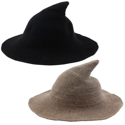 Trounistro 2 Pack Halloween Witch Hat Warm Wool Hats for Women Halloween Party Decor (Style 2)