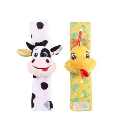 Balibazoo Farm Friends Wrist Rattle Set  Soft Plush Sensory Wristbands for Babies 0-12M | Cow & Chicken Baby Rattles | Velcro Strap Attachment | Developmental Toy for Newborns & Infants
