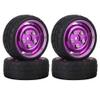 1:10 RC On-Road Racing Car Rubber Tires & 12mm Hex Alloy Aluminum Wheels Rims for 1/10 Scale On Road Cars HSP HPI (Purple) view 1