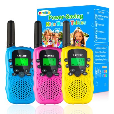Walkie Talkies for Kids 3 Miles Long Range, 22 Channels Walkie Talkie with Clear Sound & Automatic Squelch, Kids Walkie Talkies, Outdoor Camping Toys for Boys and Girls (Blue Pink Yellow)