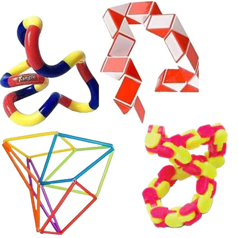 4 Piece Fidget Stress Relief Sensory Hand Dexterity Toys Including GenuineTangle Jr ASIN: B07THQZBFL