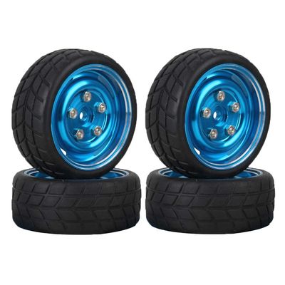 1:10 RC On-Road Racing Car Rubber Tires & 12mm Hex Alloy Aluminum Wheels Rims for 1/10 Scale On Road Cars HSP HPI (Blue)