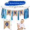 1st Birthday Boy Decorations with Burlap Highchair Banner, Cake Topper, Blue Hat Crown for Happy First Birthday Party Decoration Supplies view 2