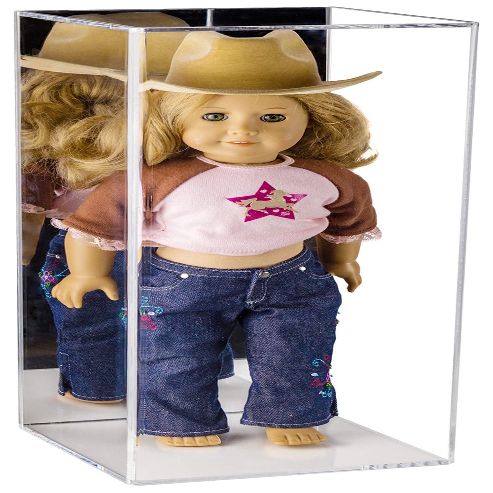 Better Display Cases Clear Acrylic Figure Display Case for Figurine Miniature Doll Bobblehead , Doll Stands with Mirror,Display Box for Figures,DIM:8" L x 8" W x 20" H (A085-MB)