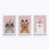 HB Art Design Raccoon Deer Rabbit Flowers Wall Art Nursery Decor 3 PANEL CANVAS PRINT SET Baby Girl and Baby Boy Room Kids Room Nursery Room Decor Ready to Hang-%100 Handmade in the USA-(40x30) x3 view 1