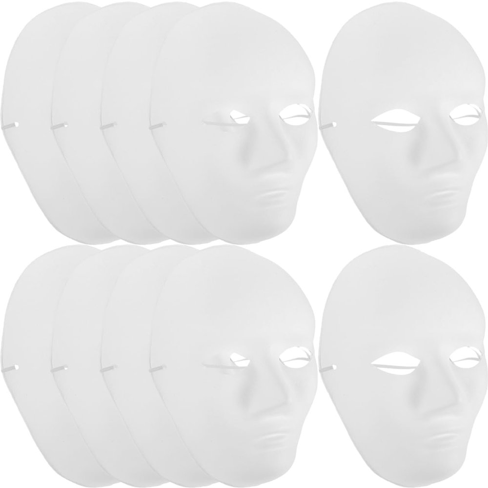Amosfun 24Pcs DIY Mask Blank Painting Male Full Face Mask for Halloween Ghost Cosplay Masquerade Hip Hop Dance Party Favors