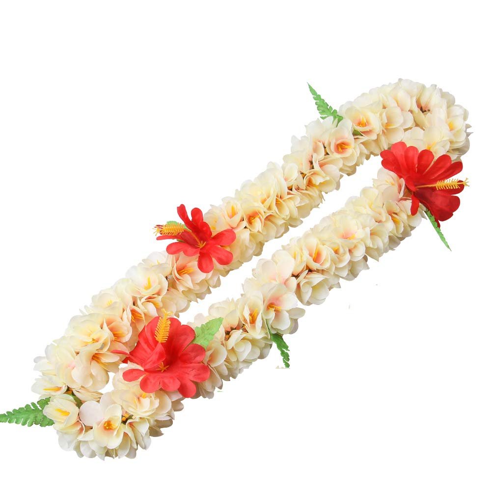 Hawaiian Luau Flower Leis for Adult Jumbo Necklace Mahalo Floral leis Graduation Wedding Leis (Necklace Style 15)