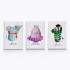 HB Art Design Elephant Hippo Zebra Animals Wall Art Nursery Decor 3 PANEL CANVAS PRINT SET Baby Girl and Baby Boy Room Kids Room Nursery Room Decor Ready to Hang-%100 Handmade in the USA-(40x30) x3 view 1