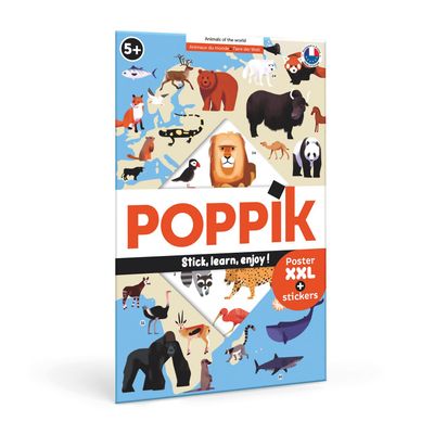 Poppik Discovery Sticker Kit Animals of The World - for Ages 5 and Above. Fun, Educational Poster Kit for Kids