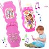 ArtCreativity Pretend Play Flip Cell Phones for Kids, Toddlers - 6 Pack, Cellphone Toy with Songs, Ringtones, Funny Messages and LEDs, Birthday Party Favors and Gifts for Girls - Pink and White view 1