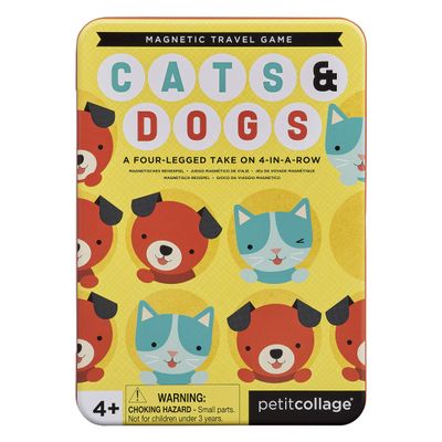 Petit Collage Cats & Dogs Magnetic Four in a Row Travel Game  Cute and Fun Family Game with Portable Tin Included  Easy to Play  Perfect Travel Game for Kids  2 Player Game, Ages 4+