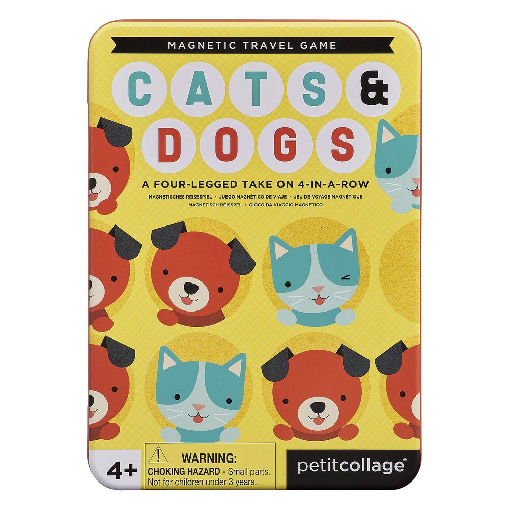 Petit Collage Cats & Dogs Magnetic Four in a Row Travel Game  Cute and Fun Family Game with Portable Tin Included  Easy to Play  Perfect Travel Game for Kids  2 Player Game, Ages 4+
