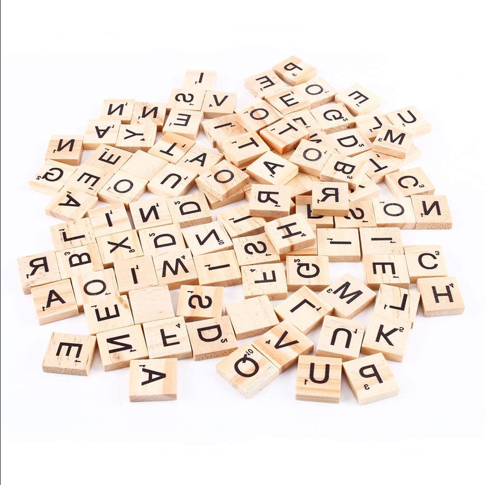 100pcs Scrabble Tiles Letters Alphabet Wooden Pieces Numbers Pendants Spelling