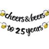 25th Birthday Decorations for Men Women - Cheers to 25 Years Banner Pre-Strung 25th Beer Happy Birthday Party Decorations (Black Gold) view 1