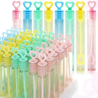 GIFTEXPRESS Valentine's Day Heart Shape Mini Bubble Wands for Kids - 32 Pack 4.25" Tall Assorted Pastel Color Heart Bubble Sticks - 5 mL Tube Non Toxic Bubbles Solution for Party Goodies Favors