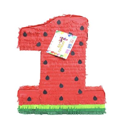 APINATA4U 20" Tall Number One Pinata Red Watermelon Theme Fruit Party Decoration Tropical Themed Photo Prop First Birthday