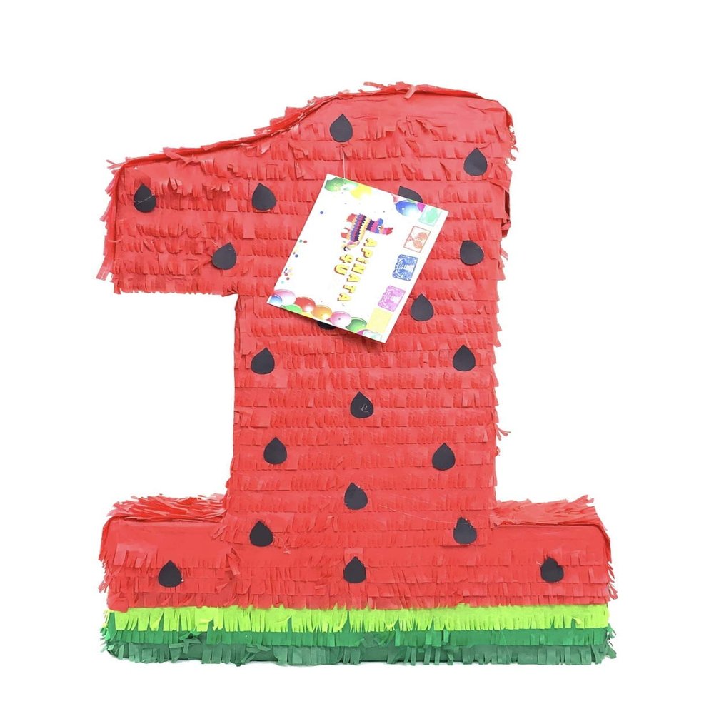 APINATA4U 20" Tall Number One Pinata Red Watermelon Theme Fruit Party Decoration Tropical Themed Photo Prop First Birthday