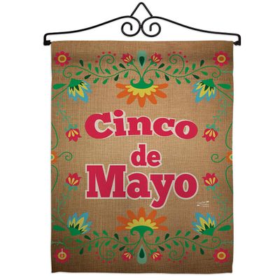 Angeleno Heritage Suzani Cinoco de Mayo Garden Flag Set Wall Hanger Summertime Cinco Party Cactus Pinata Sombrero Mexican Fiesta Outdoor Small Decorative Gift Yard House Banner Made in USA 13 X 18.5