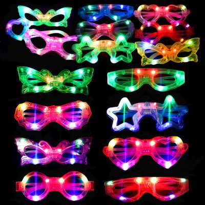 24 Packs LED Glasses for kids Glow in the dark Party Supplies Favor,6 LED 6 Shapes Glasses Flashing Plastic Light up Glass Toys Bulk 3 Replaceable Battery fit New Year Eve Party Supplies 2026