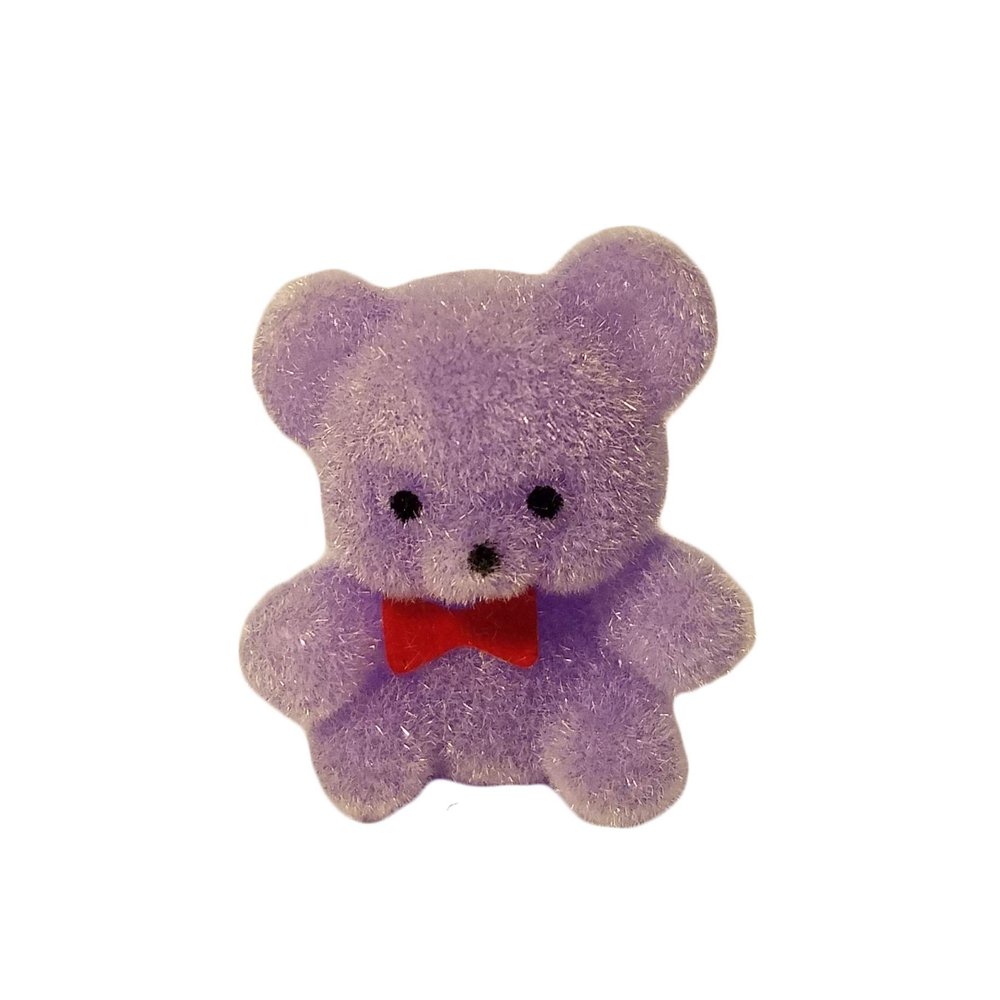 1" Miniature Flocked Teddy Bears with Red Bow Tie, Pack of 12 (Lavender)